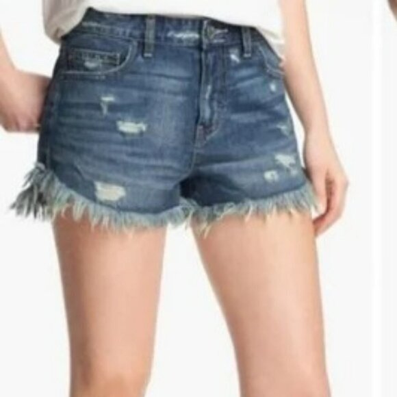 FREE People Denim Cut off Jean Shorts Dolphin Distressed Raw Hem Size 25 - Picture 1 of 8
